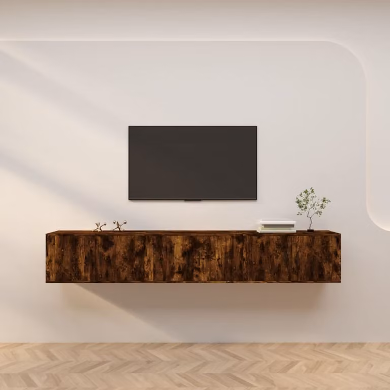 Set di 3 mobili porta TV da parete vidaXL in rovere fumo, ideale per il tuo soggiorno, L 80 cm x P 34,5 cm x H 40 cm