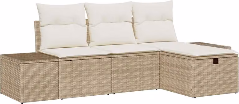 Set Divano da Giardino con cuscino 4 pcs Beige Poly Rattan
