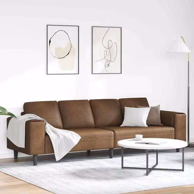Divano da soggiorno imbottito vidaXL in tessuto marrone con cuscini, L 250 x P 77 x H 76 cm
