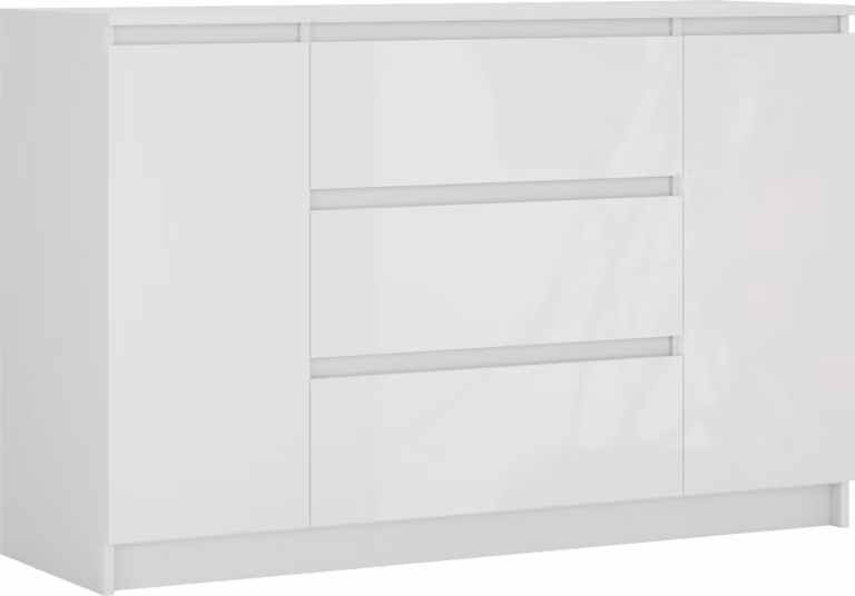Cassettiera, bianco opaco, bianco lucido, 120 x 39 x 78 cm, 2 ante, 3 cassetti