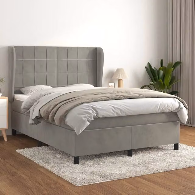 Letto Ibrido vidaXL con Giroletto a Molle e Materasso in Velluto Grigio Chiaro e Bianco L/P/H: 193 x 147 x 128 cm – 1