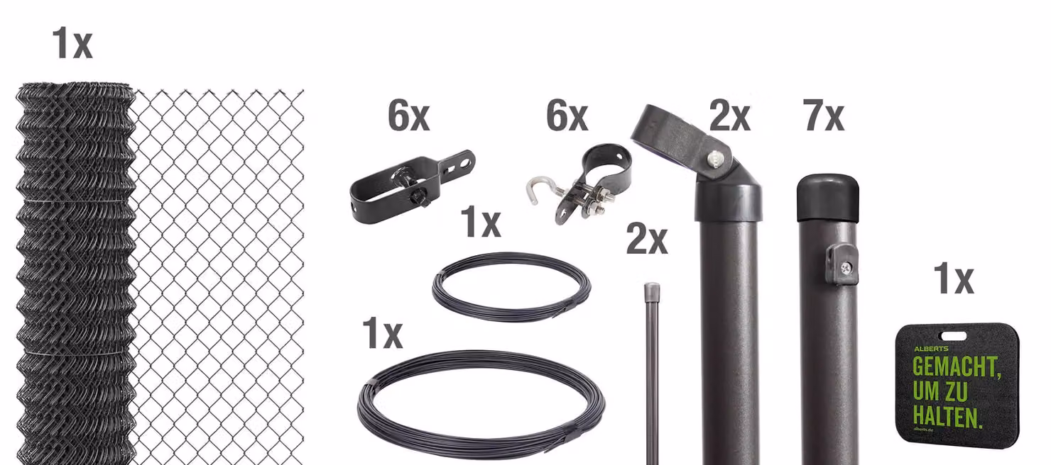 Recinzione in rete metallica Alberts 630973, set completo da fissare nel cemento con supporti a ginocchio, color antracite metallizzato, altezza 175 cm, lunghezza 15 m