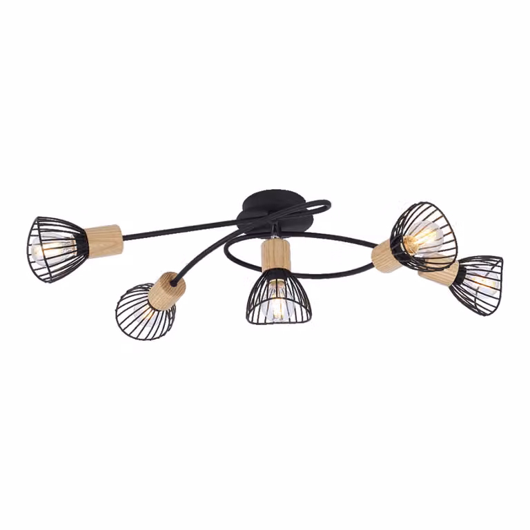 Plafoniera PONY 5xE14/25W, nero/legno chiaro L: 650, L: 300, H: 170, attacco E14, dimmerabile