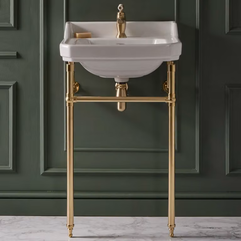 Consolle con Lavabo Tradizionale 560mm - Struttura Oro Satinato - 1 foro rubinetteria - Richmond