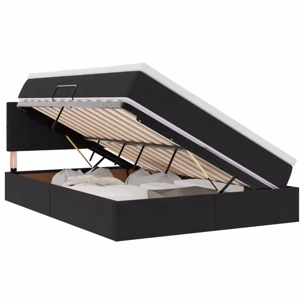 Letto con contenitore e illuminazione LED vidaXL in velluto nero, L 140 x P 200 cm – 2