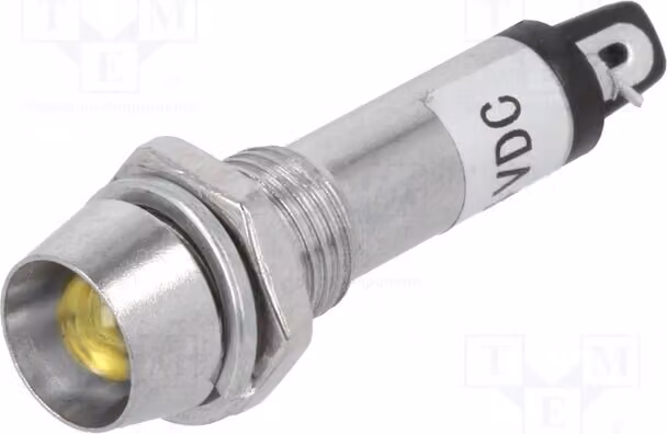 5 indicatori: LED 24VDC, superficie concava, grado di protezione IP40, foro di montaggio: Ø8,2mm, metallo. IND8-24Y-B, modulo LED