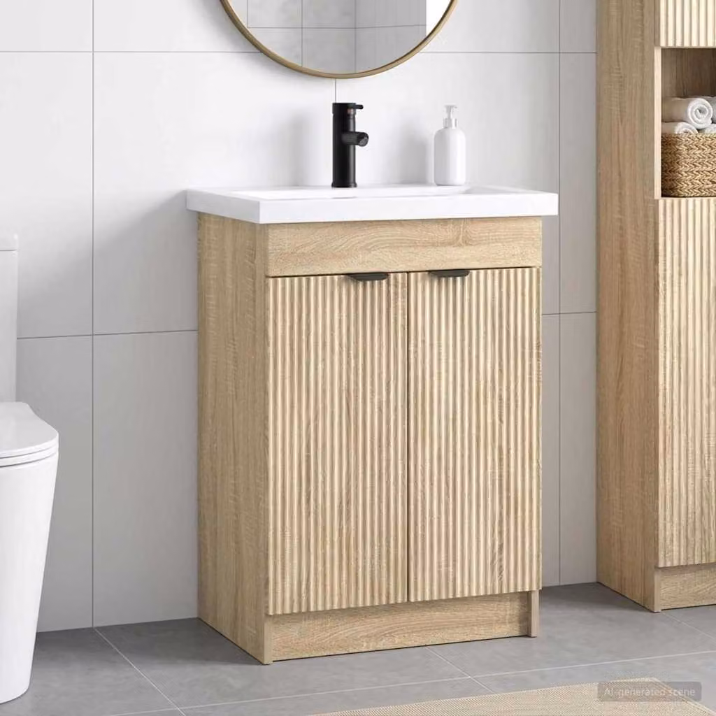 Set di mobili per il bagno moderno vidaXL in legno e MDF marrone, L: 56 cm, P: 37,5 cm, H: 81 cm