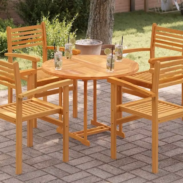 Piano Tavolo Rotondo in Legno Massello di Teak VIDAXL, Marrone, Diametro: 90 cm, Spessore: 2,5 cm – 1