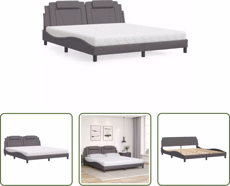 The Living Store Letto con materasso grigio 180x200 cm in ecopelle