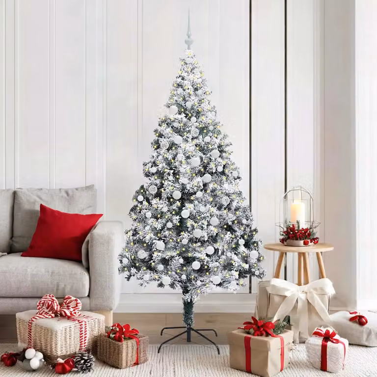 Albero di Natale artificiale moderno vidaXL bianco con luci LED bianco caldo