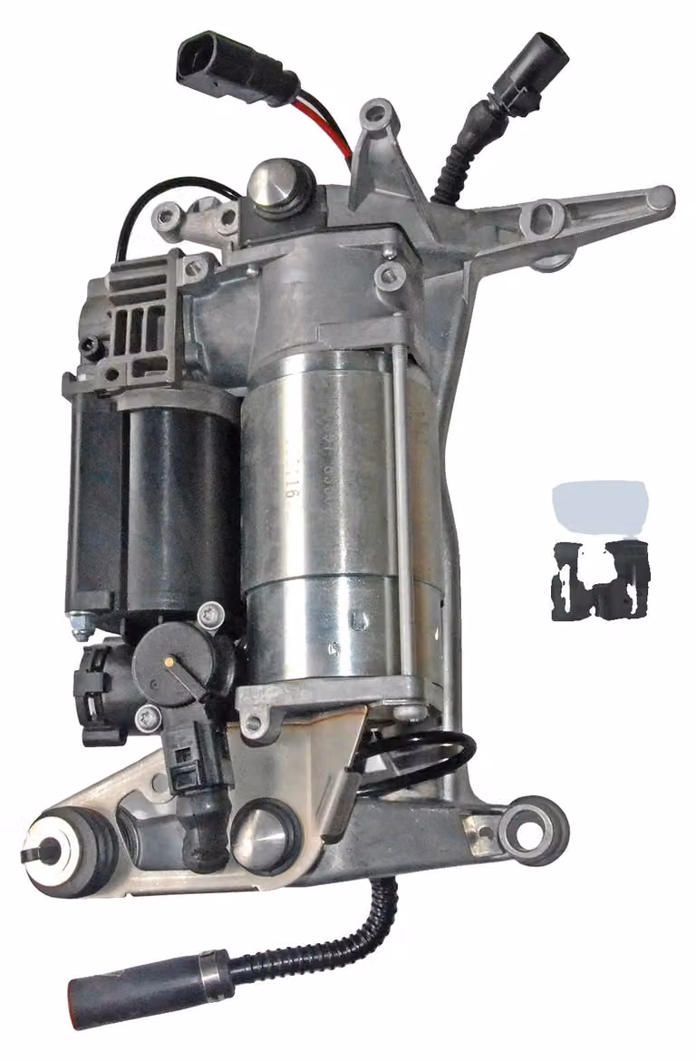 Compressore per sospensioni pneumatiche, dimensioni 30 x 25 x 20 cm, compatibile con Audi Q7 dal 2007 al 2015, pressione massima di 8 bar, tensione di ingresso 12V DC, conforme alle specifiche OEM