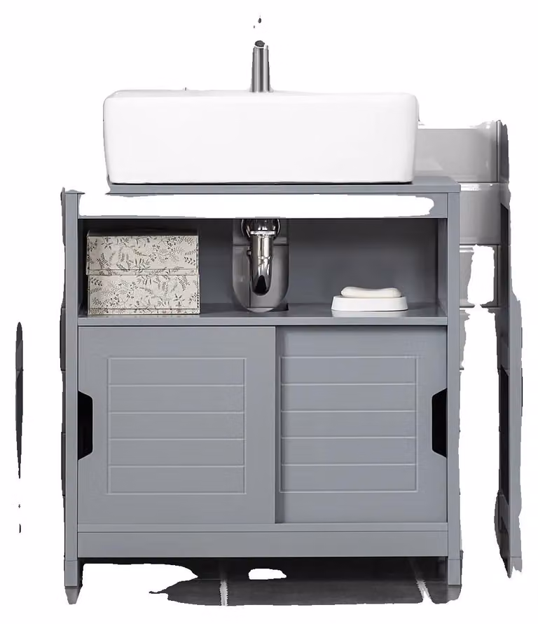 Armadio da bagno a parete, ampio spazio contenitivo, design compatibile con il sifone, grigio chiaro