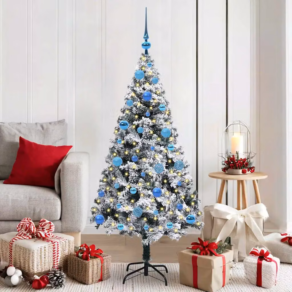 Albero di Natale artificiale moderno vidaXL verde con 150 LED bianco caldo, Altezza: 150 cm