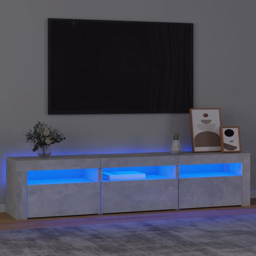 vidaXL Mobile Porta TV con Luci LED Grigio Cemento L: 180 cm, P: 35 cm, H: 40 cm