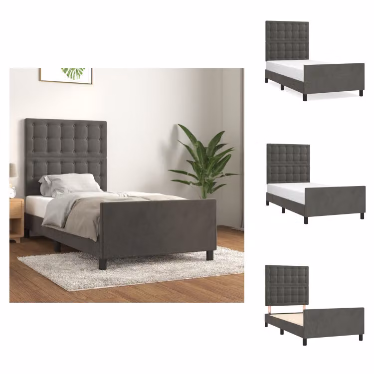 vidaXL Letto con testiera in velluto grigio scuro 80x200 cm - Letti & Reti