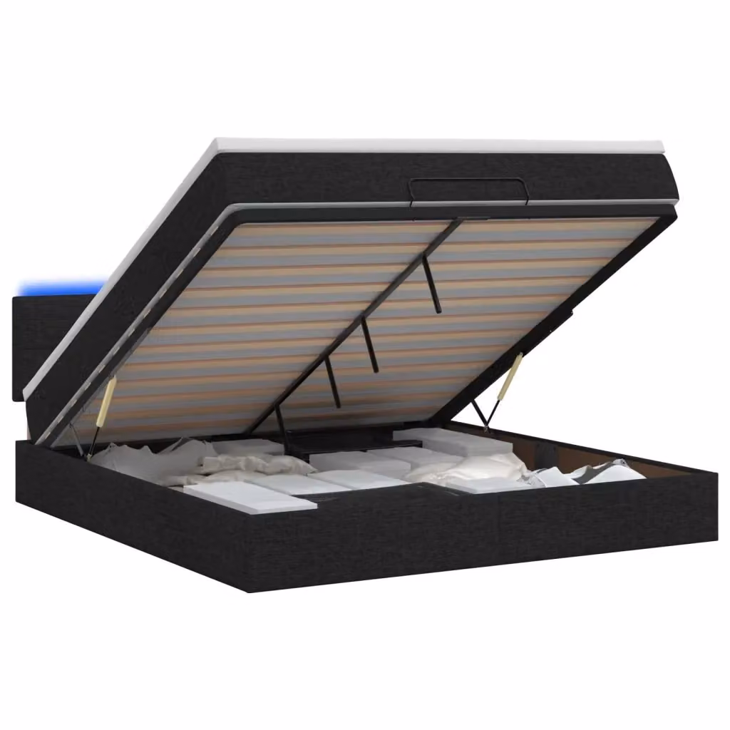 Letto Ottomano con Materasso Ibrido e Illuminazione LED vidaXL, L/P/H: 140 x 200 x 88 cm, Nero e Bianco – 2