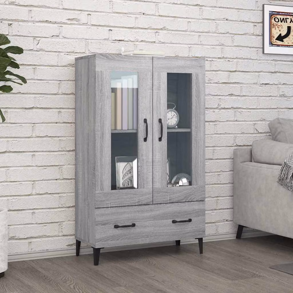 Credenza vidaXL in legno multistrato Grigio Sonoma con dettagli in vetro, L 70 cm x P 31 cm x H 115 cm