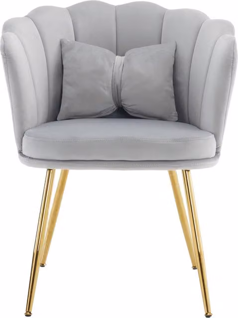 Poltrona Design Moderna VIPhome in Velluto Grigio con Schienale a Petalo e Gambe in Metallo Dorato Lucido