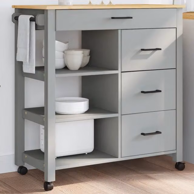 Carrello da Cucina-Scaffale per Cucina MONZA 84x40x88,5 cm in Legno Massello di Pino 828480