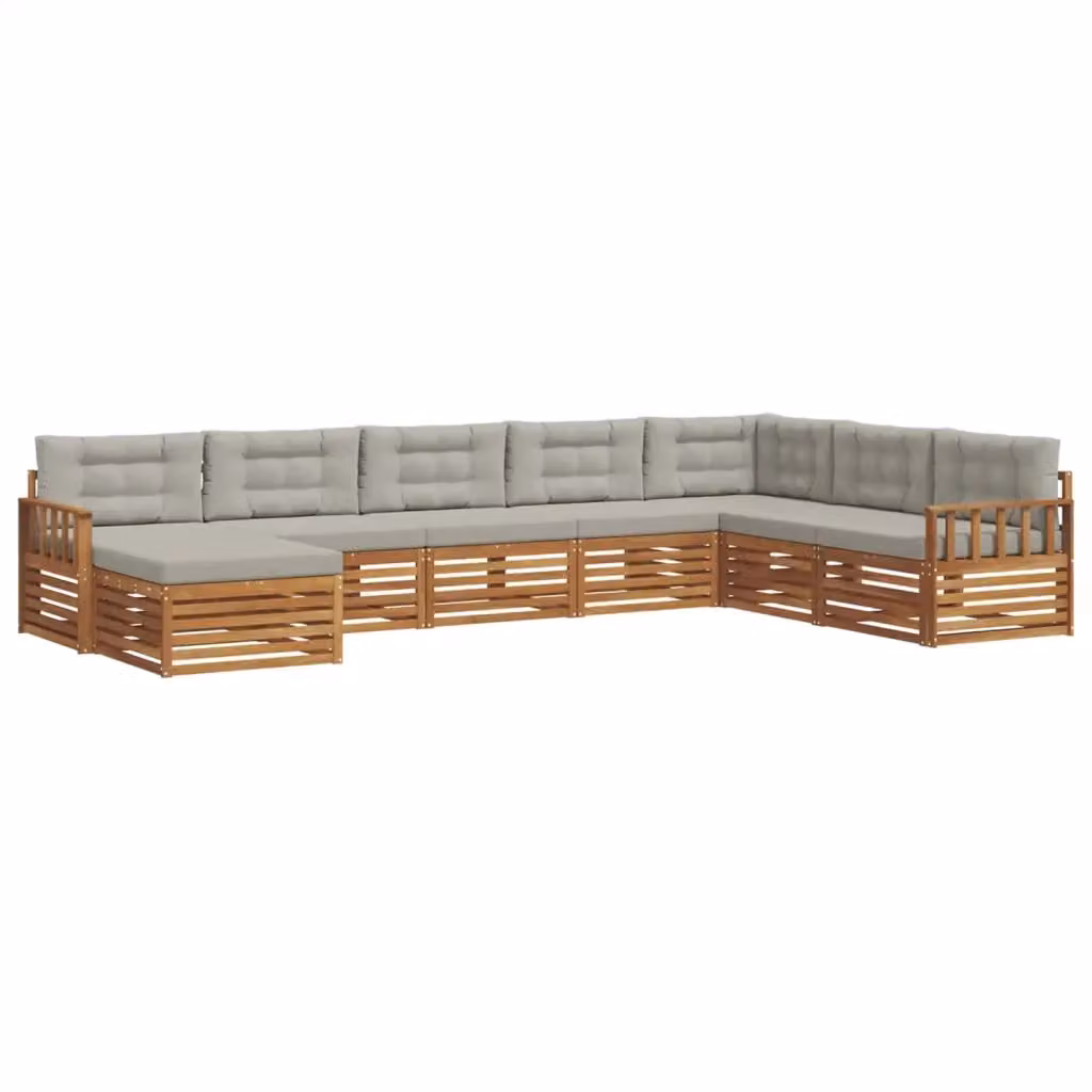 Set di divani da esterno a L con ottoman vidaXL in legno di acacia e tessuto grigio, 8 pezzi – 2