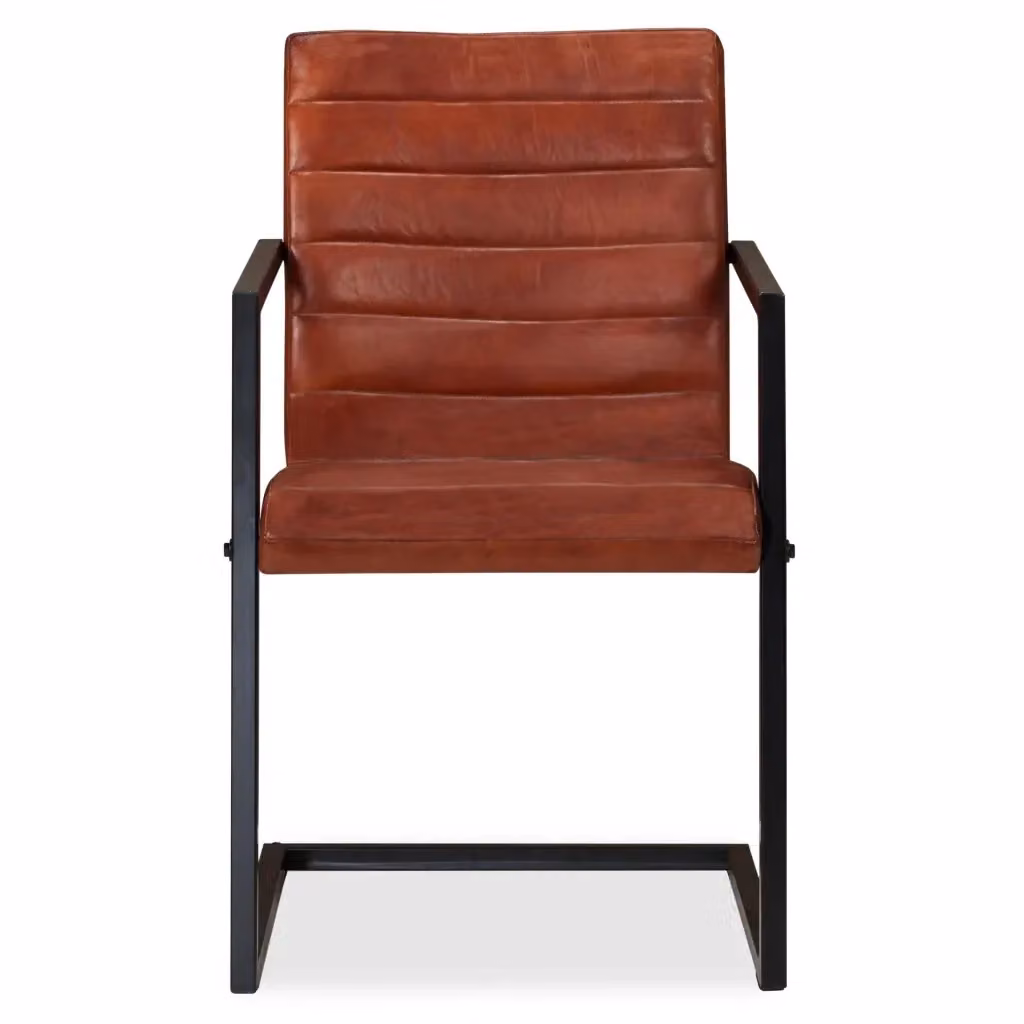 Set di 6 sedie da pranzo vidaXL in vera pelle marrone con braccioli e struttura in metallo in stile retro – 2