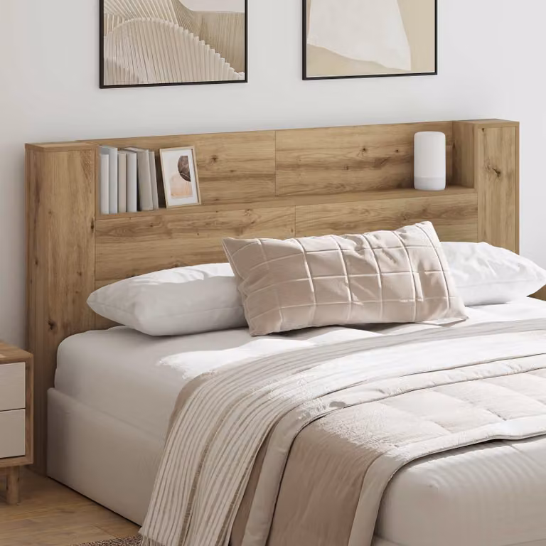 Testata del letto con mobile e illuminazione LED vidaXL in legno rovere marrone L: 180 cm, H: 103,5 cm, P: 22,79 cm