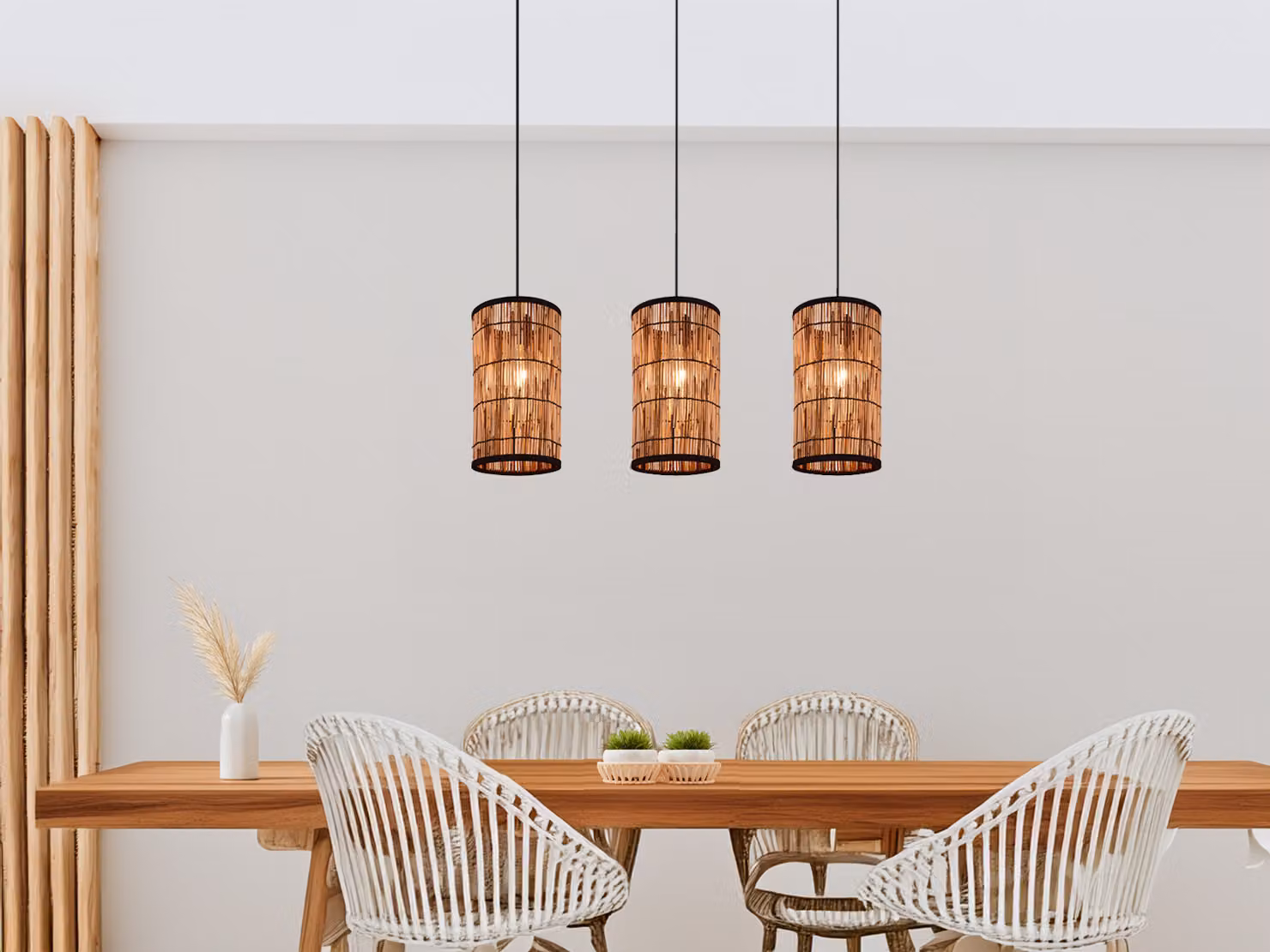 Lampada a sospensione boho 3 paralumi in rattan a fiamma Lampada per sala da pranzo sopra il tavolo da pranzo