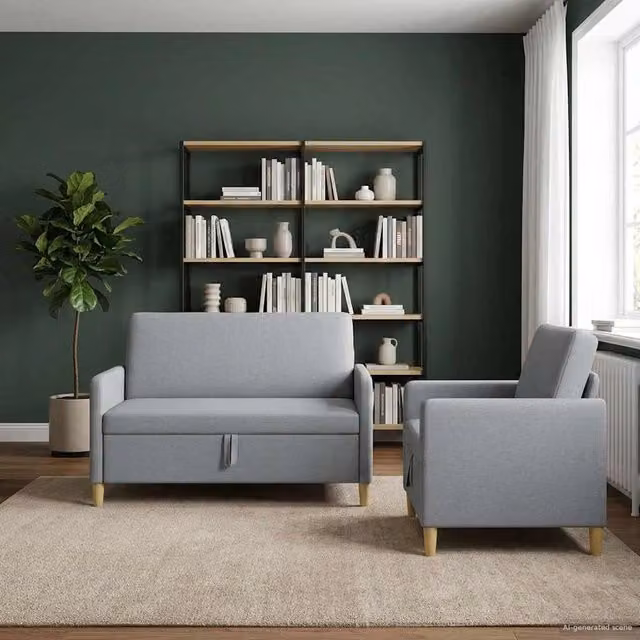 Set di 2 divani moderni vidaXL con contenitore e seduta sollevabile in tessuto grigio e marrone