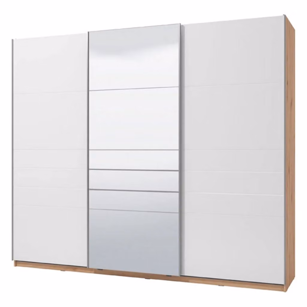 Armadio da camera da letto DMORA Carasco con ante scorrevoli, bianco e rovere opaco, L: 262.5 cm, H: 224 cm – 2