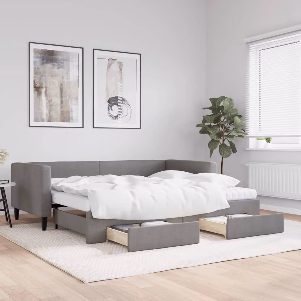 vidaXL Divano Letto Estraibile con Cassetti in Tessuto Grigio, L/P/H: 223 x 90 x 100 cm