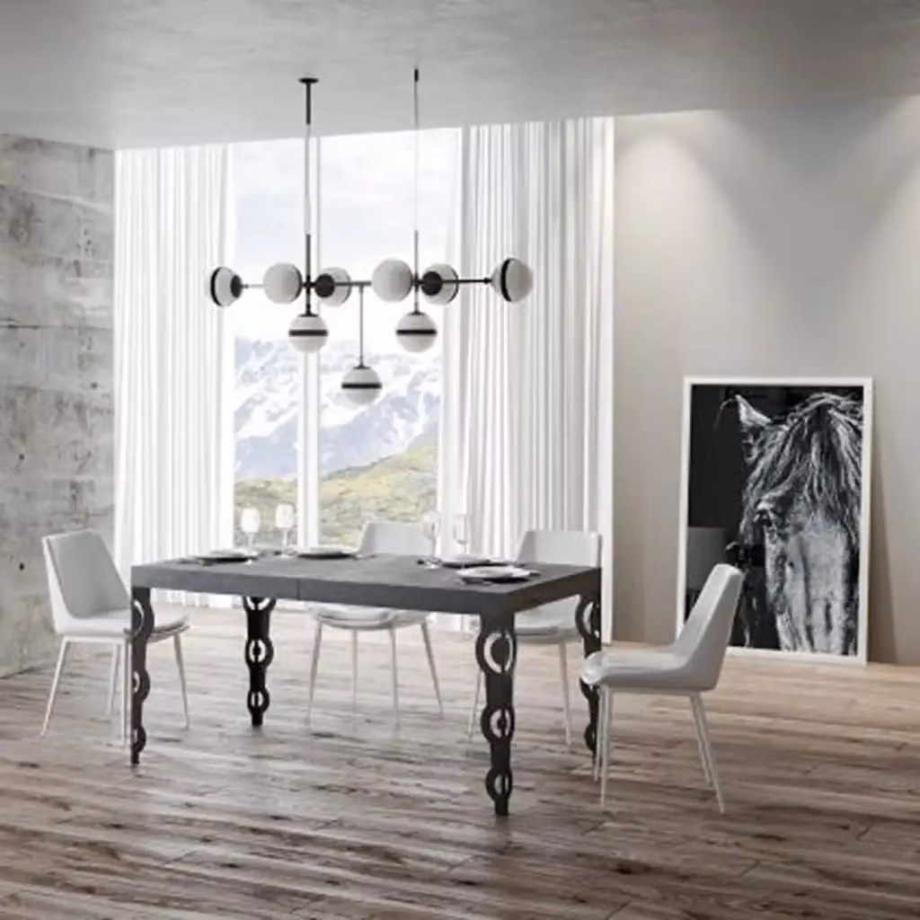 Tavolo allungabile moderno Ityhome colore grigio cemento con gambe antracite L: 130-234 cm, P: 90 cm, H: 77 cm – 2
