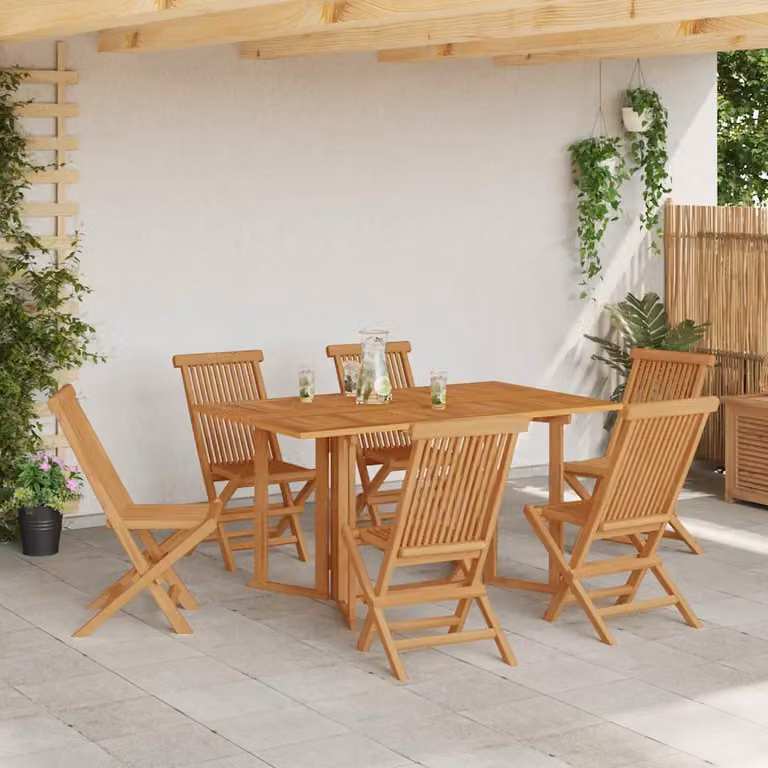 Set da pranzo per giardino e terrazzo vidaXL in legno di teak solido marrone, 7 pezzi