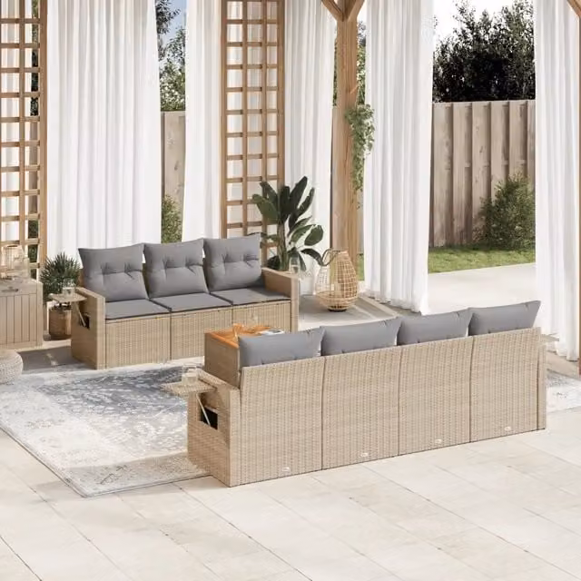 vidaXL Set Divano da Giardino 8 pz in Polyrattan con Cuscini Beige e Grigio