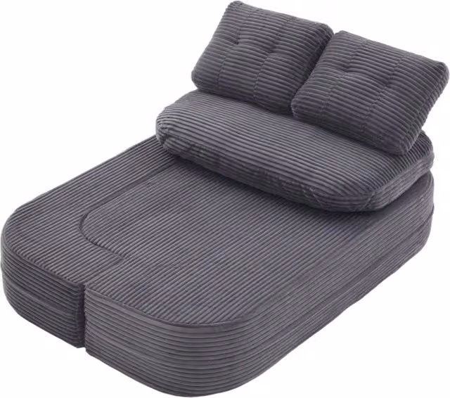 Poltrona letto 2 in 1 in velluto a coste con portabicchieri; grigio scuro