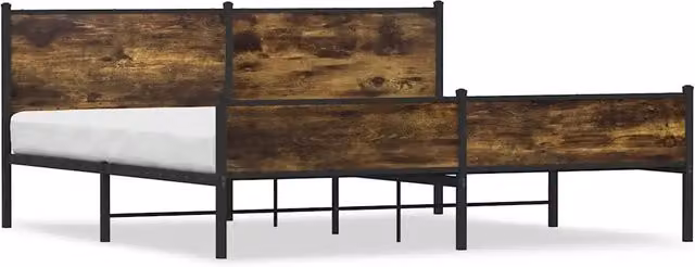 Letto matrimoniale | Letto per adulti | Giroletto senza Materaso in Metallo Rovere Fumo 193x203 cm