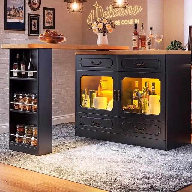 Tavolo bar estensibile - Xylo - rotante 360° con LED nero 135-203x39x92.8cm