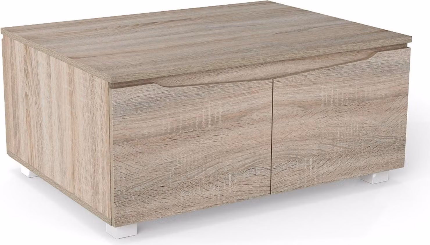 Tavolino rustico con vano portaoggetti nascosto, 4 ante, rovere
