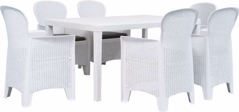 The Living Store Set da pranzo da giardino 7 pezzi in plastica bianca effetto rattan
