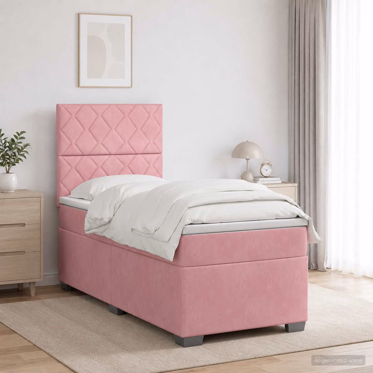 Letto box spring con materasso vidaXL in velluto rosa con illuminazione sottostante e porta USB, L/P: 100 x 200 cm