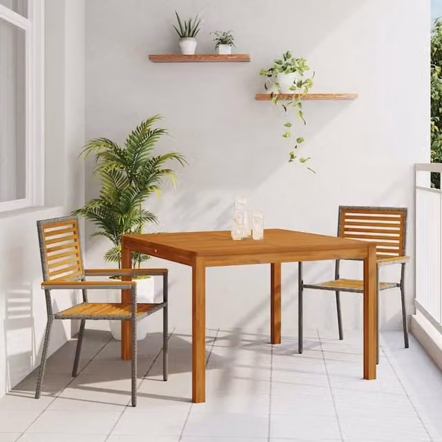 Set da Pranzo per Giardino 3 pz Grigio Legno di Acacia Massello 3365530