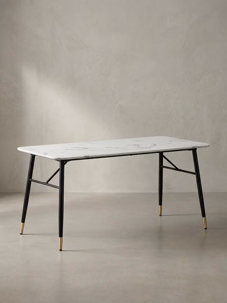 Tavolo da pranzo 200x90x76 cm, bianco effetto marmo, moderno, grande tavolo da cucina, tavolo da pranzo rettangolare, tavolo da pranzo con gambe in metallo