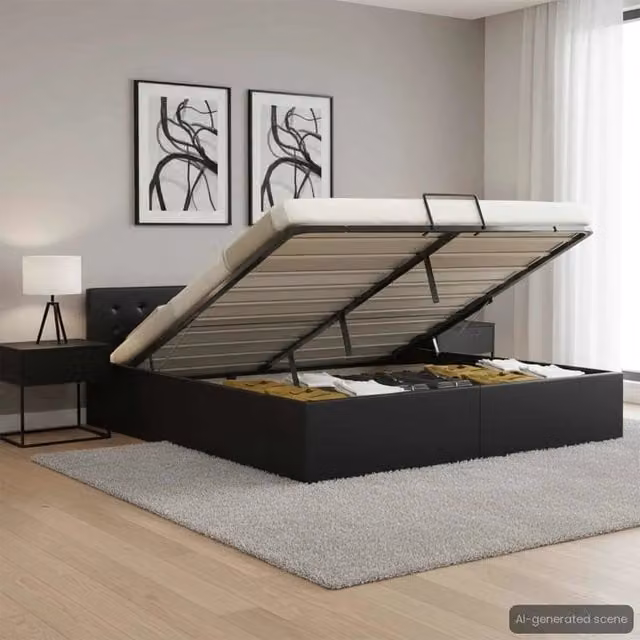 Giroletto con contenitore idraulico vidaXL in similpelle nero 180x200 cm – 1