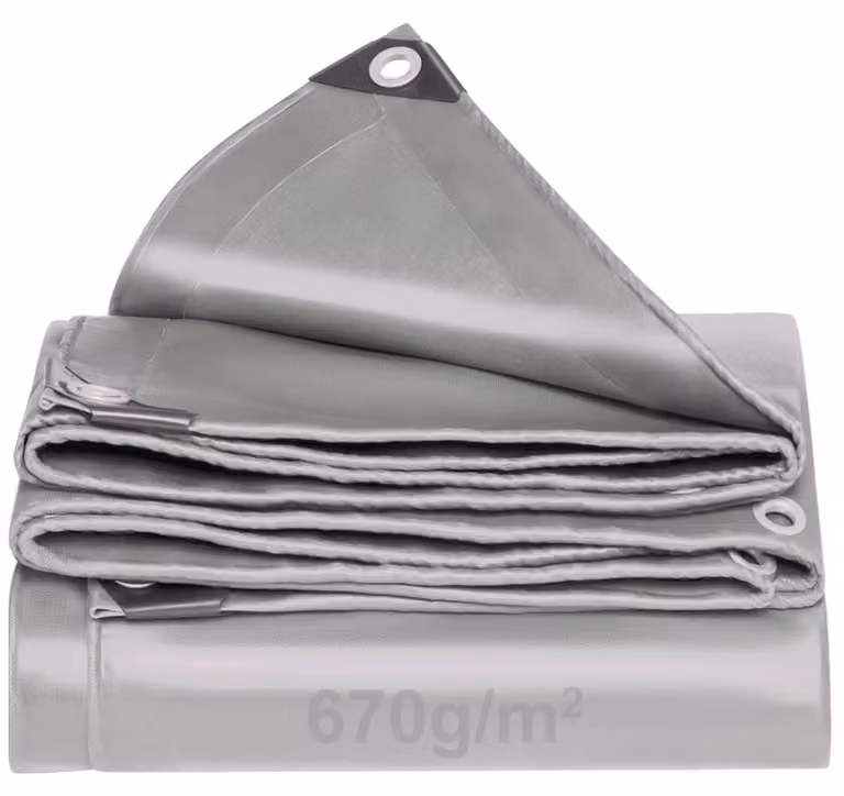 Telo per camion, colore grigio, realizzato in tessuto in PVC da 670 g/m², con occhielli stampati, impermeabile, resistente allo strappo, resistente ai raggi UV, adatto per camion e altro