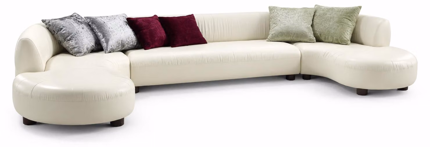 Ecksofa U-Form Weiß Modern Leder Holz Wohnzimmer Polstersofa Sitzmöbel