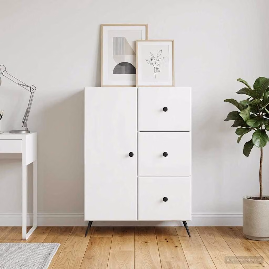 Credenza moderna vidaXL in legno MDF bianco lucido L: 66 cm, P: 34,5 cm, H: 90 cm