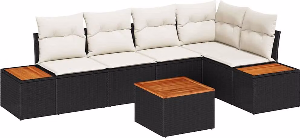 Set Divano da Giardino con cuscino 6 pcs Nero Poly Rattan