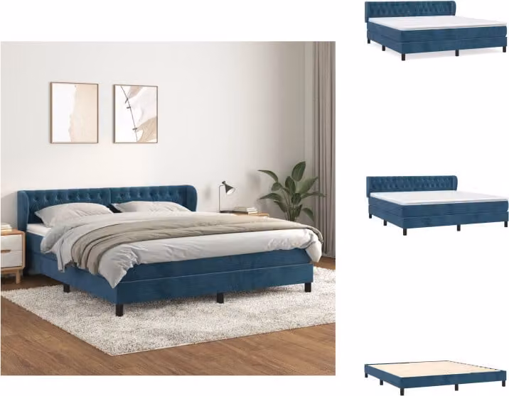 vidaXL Letto a molle con materasso blu scuro 180x200 cm in velluto - Letti e strutture letto