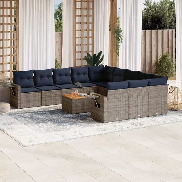 Set Divani da Giardino 12 pz con Cuscini Grigio in Polyrattan 3224794