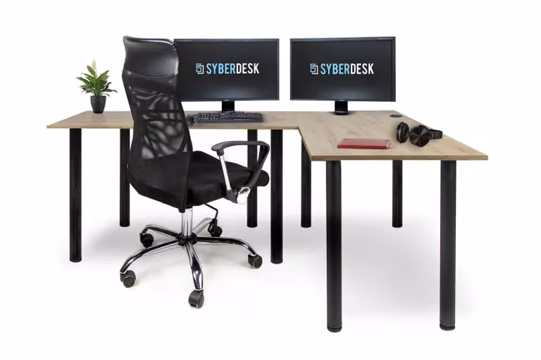 Scrivania angolare SyberDesk Gaming Pro 197 x 132 cm - grande scrivania per computer, scrivania angolare, scrivania per ufficio e giochi (destra, rovere)