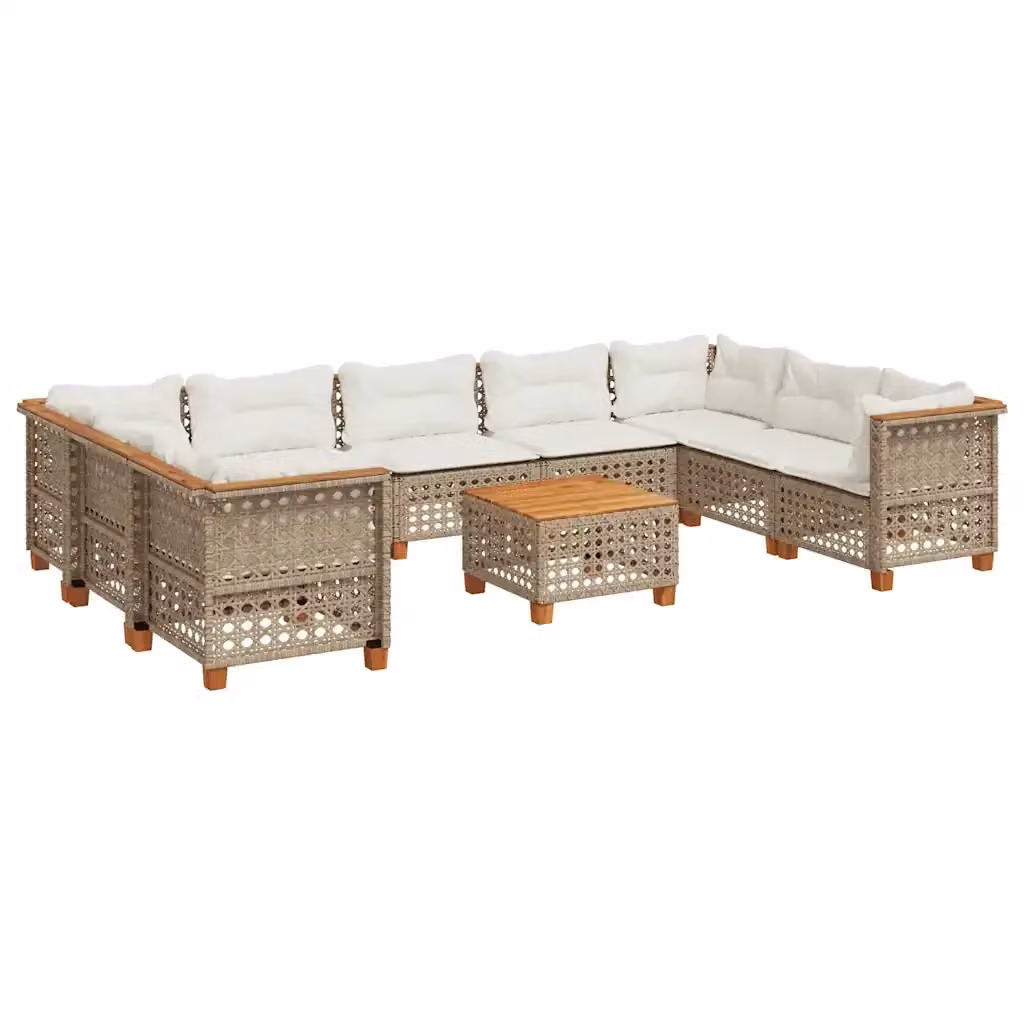 Set Divano da Giardino a Forma di U vidaXL in Polyrattan con Cuscini Beige e Tavolino da Esterno – 2